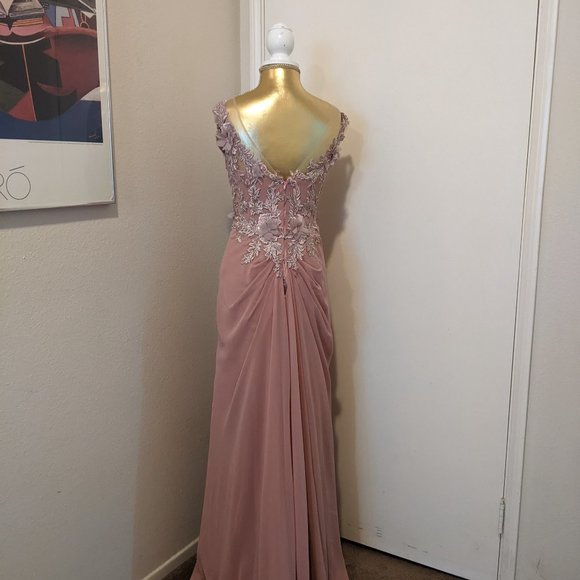 Blush Pink Satin Evening Dress with coreset lining and matching purse Size S - Picture 2 of 13